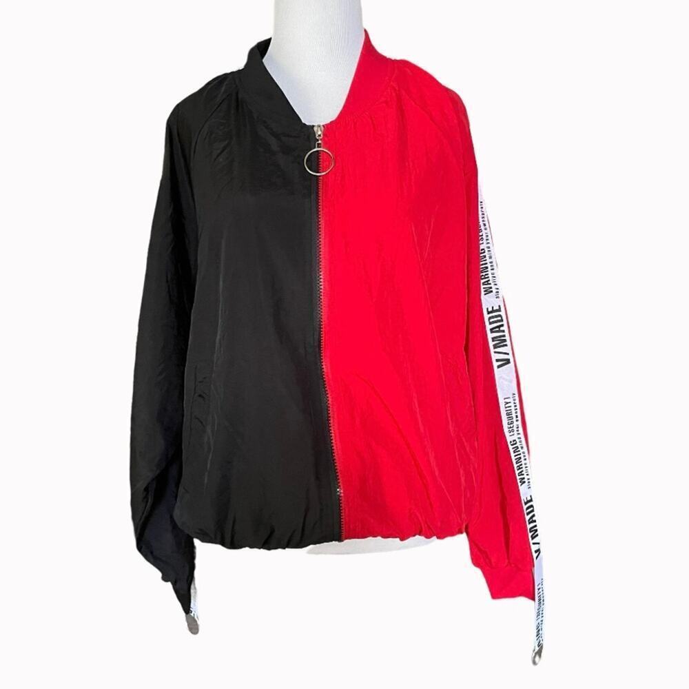 V-made Bomber Style Windbreaker Black Red Jacket Medium